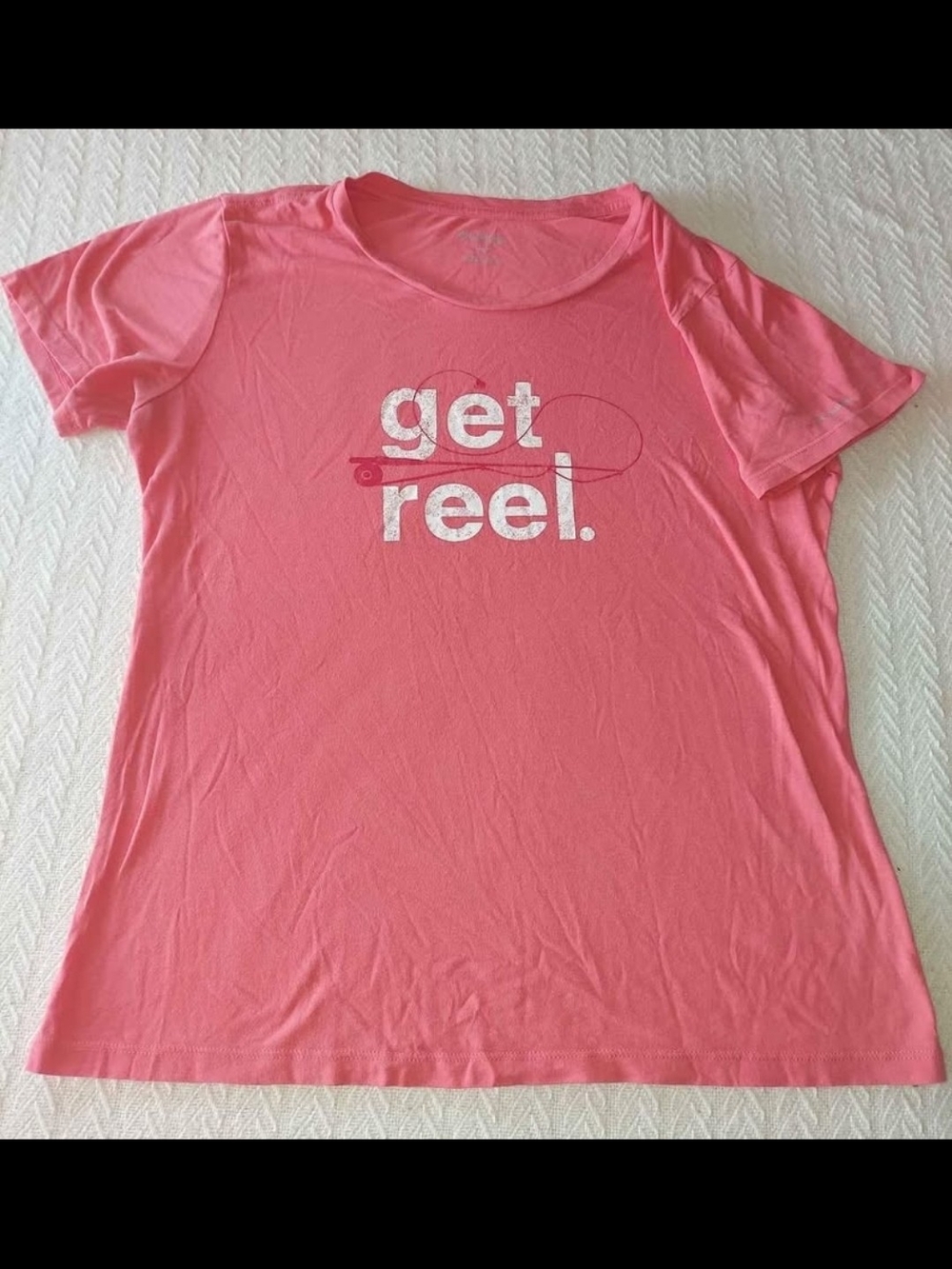 Columbia Pink "get reel." Graphic Short Sleeve Tee